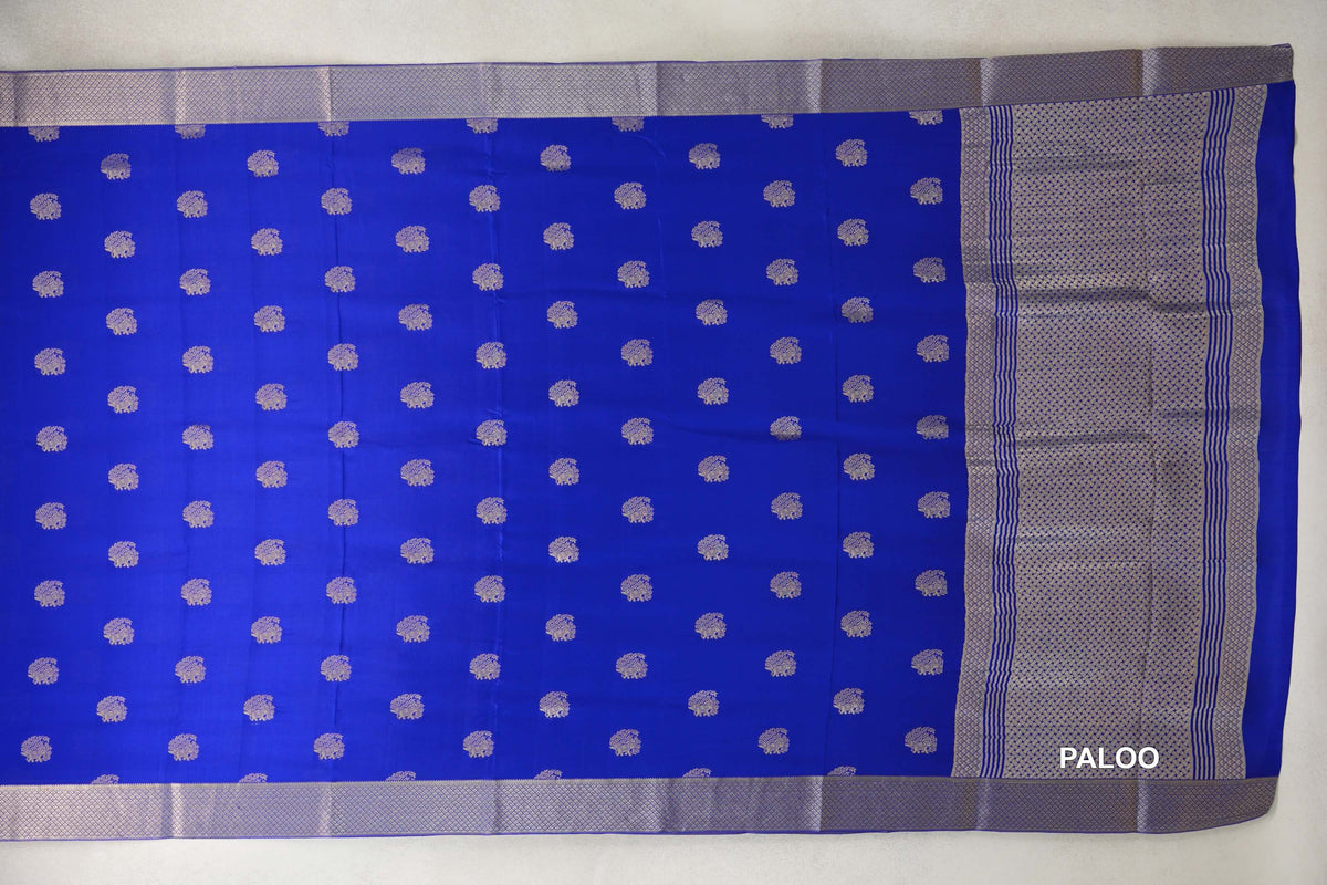 Bright Royal Blue Mysore Silk Saree paloo