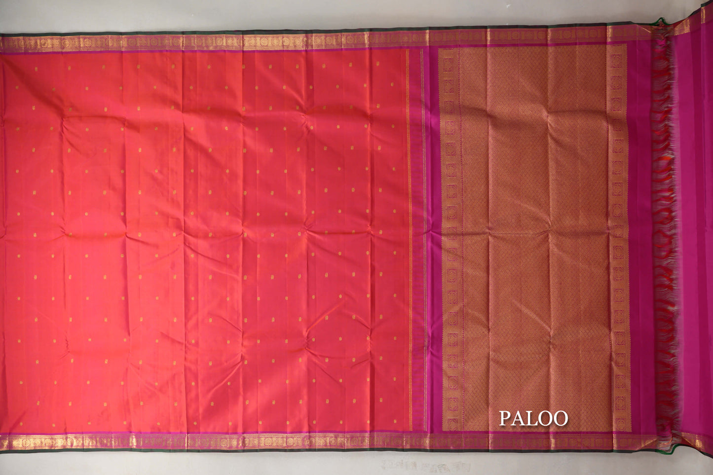 Orangish Pink Vintage Kanjivaram Silk Saree paloo