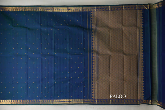 Dual Tone of Green and Blue Vintage Kanjivaram Silk Saree paloo