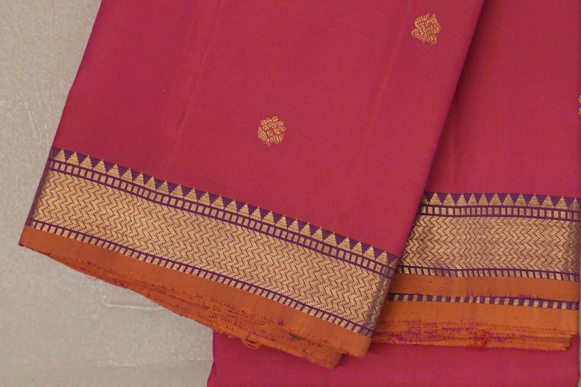 Orangish Pink Vintage Kanjivaram Silk Saree borders