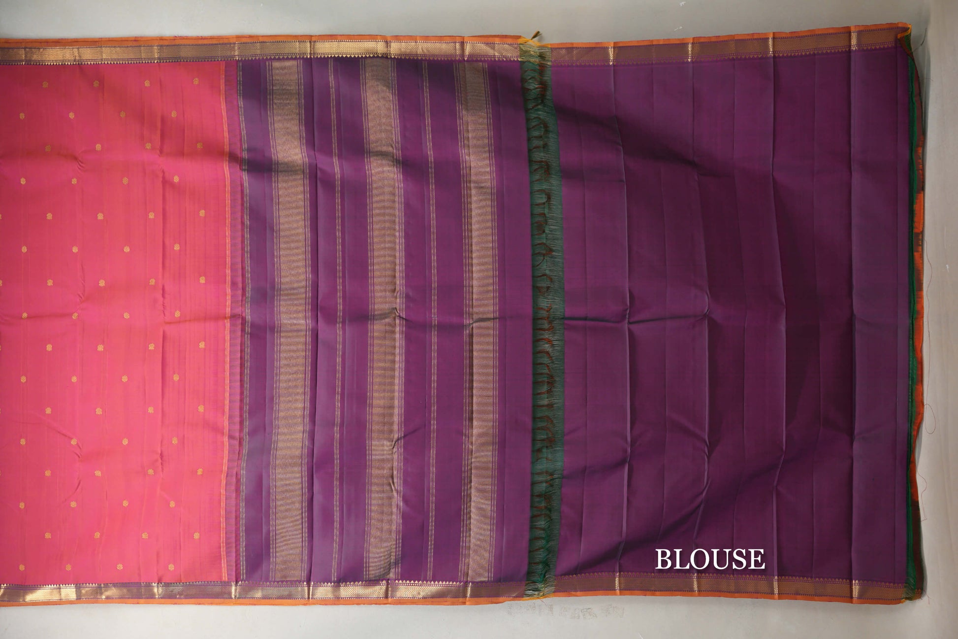 Orangish Pink Vintage Kanjivaram Silk Saree blouse