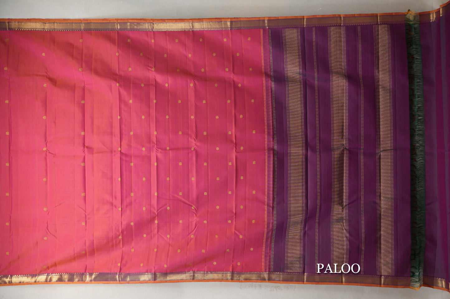 Orangish Pink Vintage Kanjivaram Silk Saree paloo