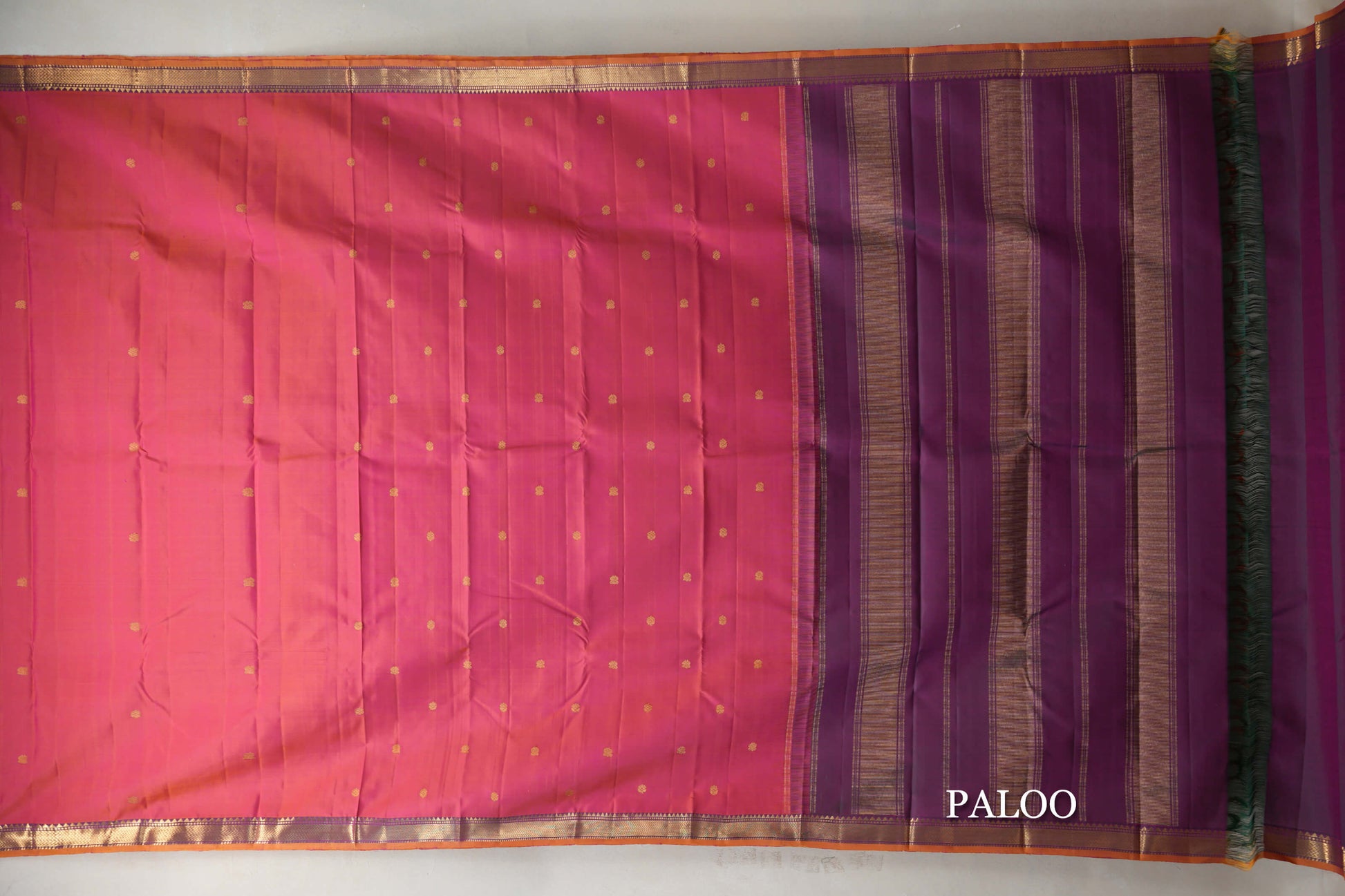 Orangish Pink Vintage Kanjivaram Silk Saree paloo