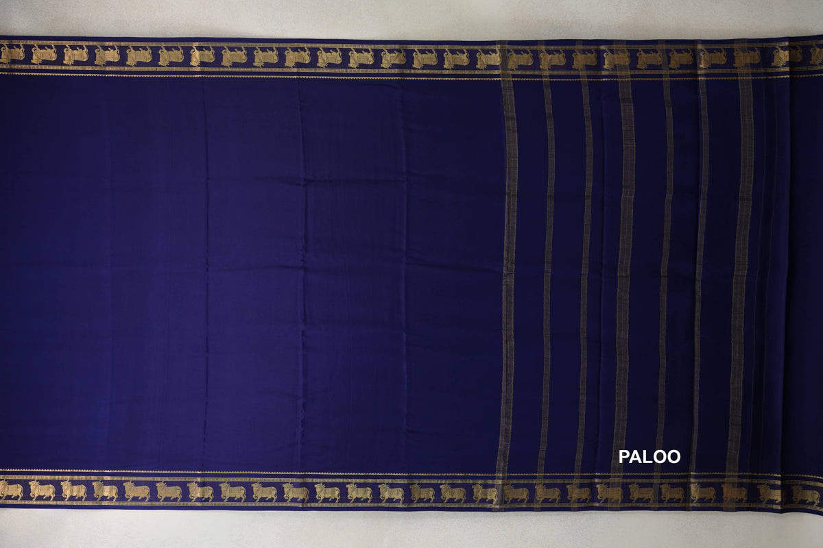 Deep Blue Mysore Silk Saree paloo