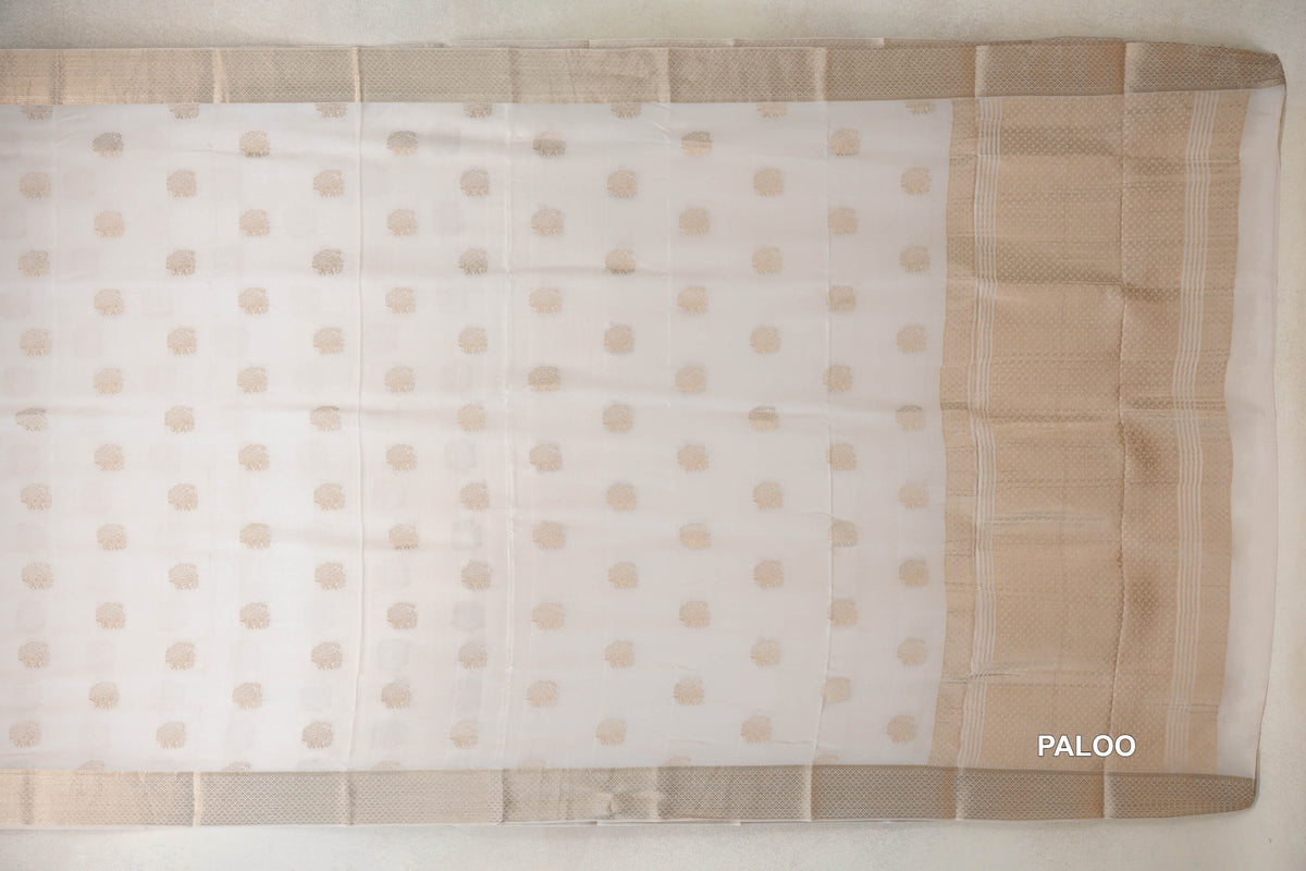 Cream Mysore Silk Saree paloo
