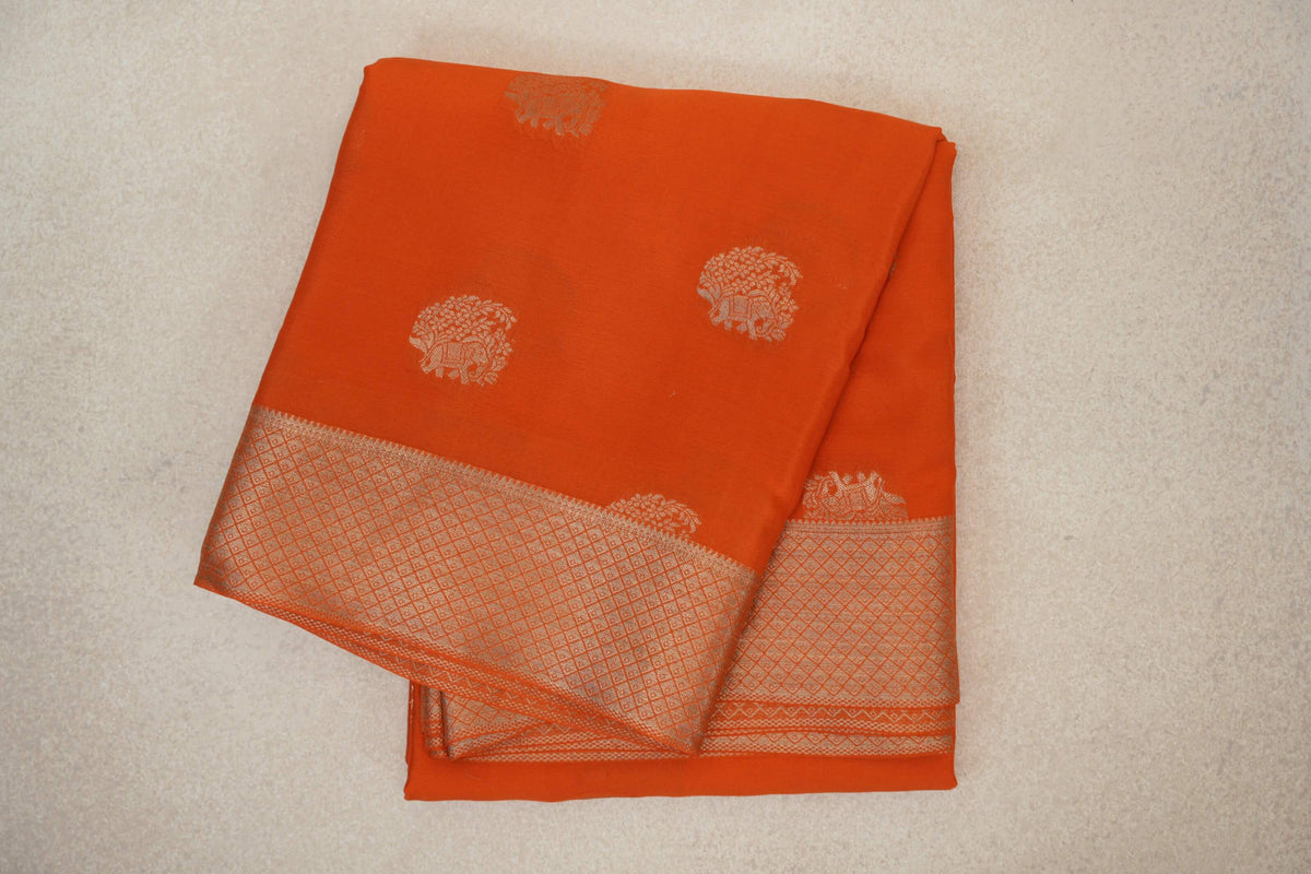 Bright Orange Mysore Silk Saree