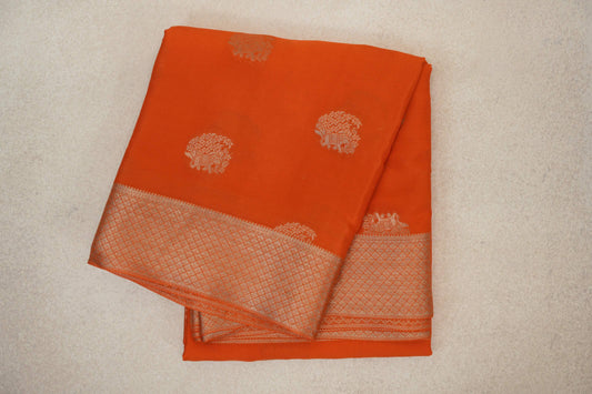 Bright Orange Mysore Silk Saree