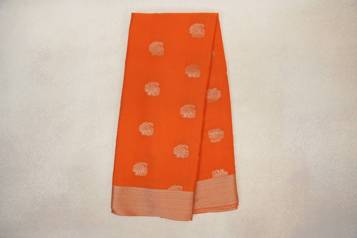 Online Bright Orange Mysore Silk Saree