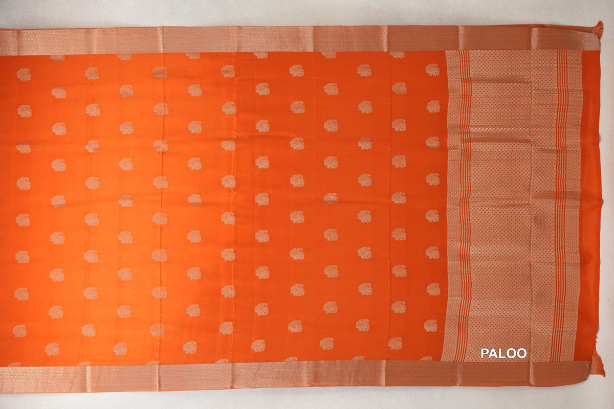 Bright Orange Mysore Silk Saree paloo