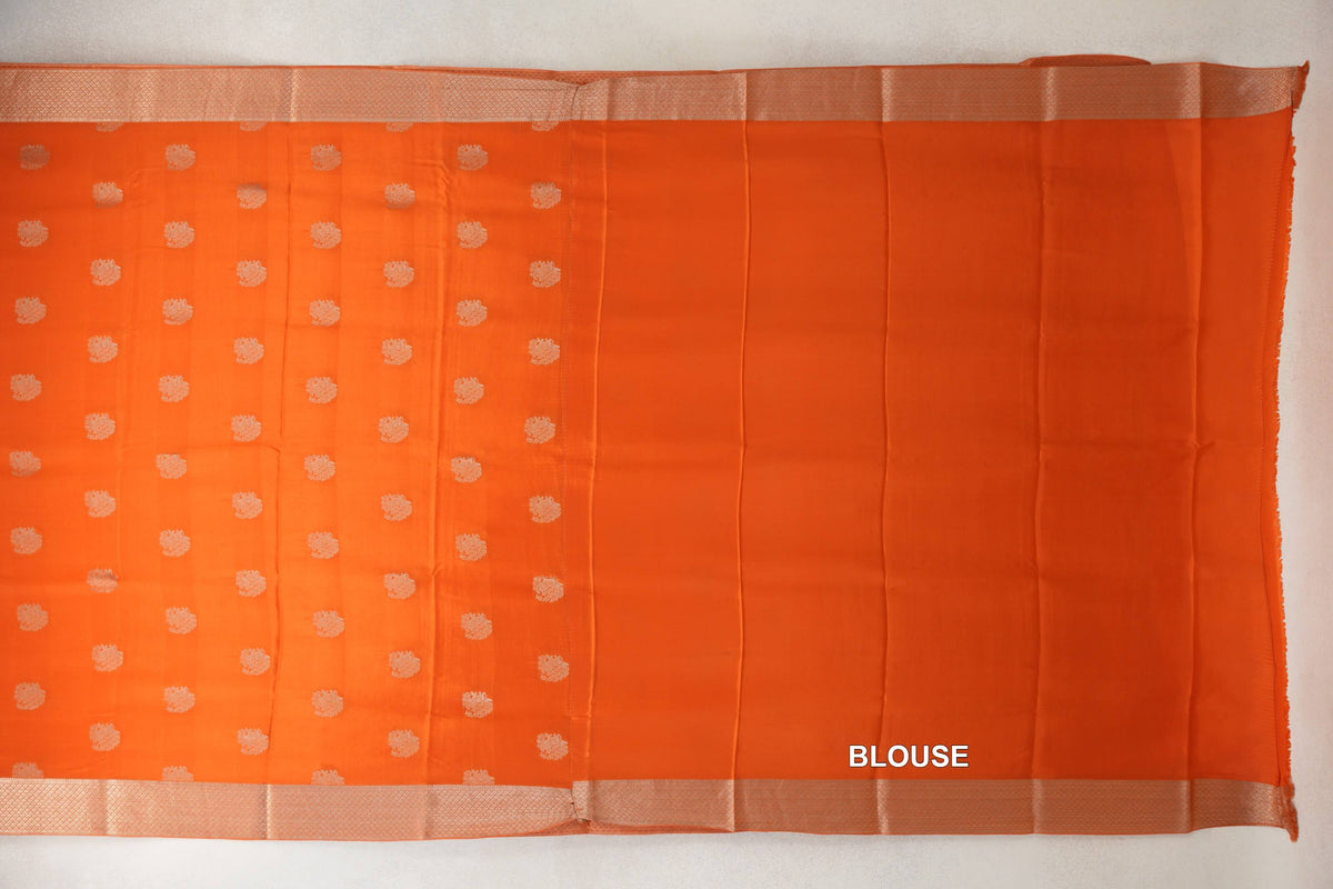 Bright Orange Mysore Silk Saree blouse