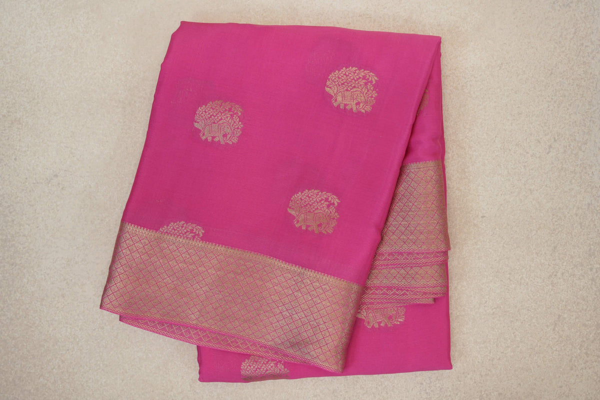 Bright Rose Pink Mysore Silk Saree