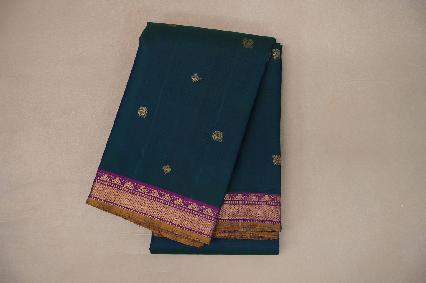 Deep Peacock Blue Vintage Kanjivaram Silk Saree SS9300