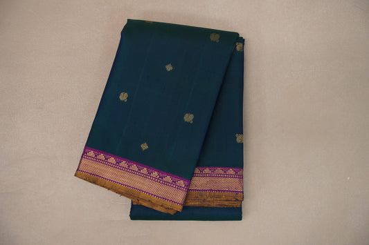 Deep Peacock Blue Vintage Kanjivaram Silk Saree SS9300