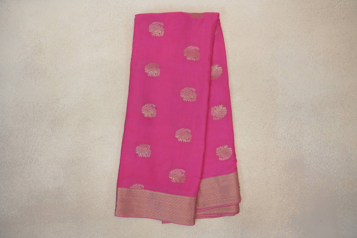 Online Bright Rose Pink Mysore Silk Saree