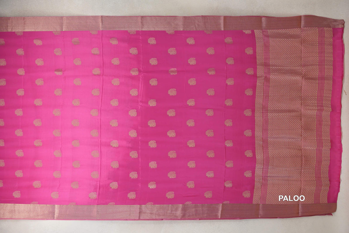 Bright Rose Pink Mysore Silk Saree paloo