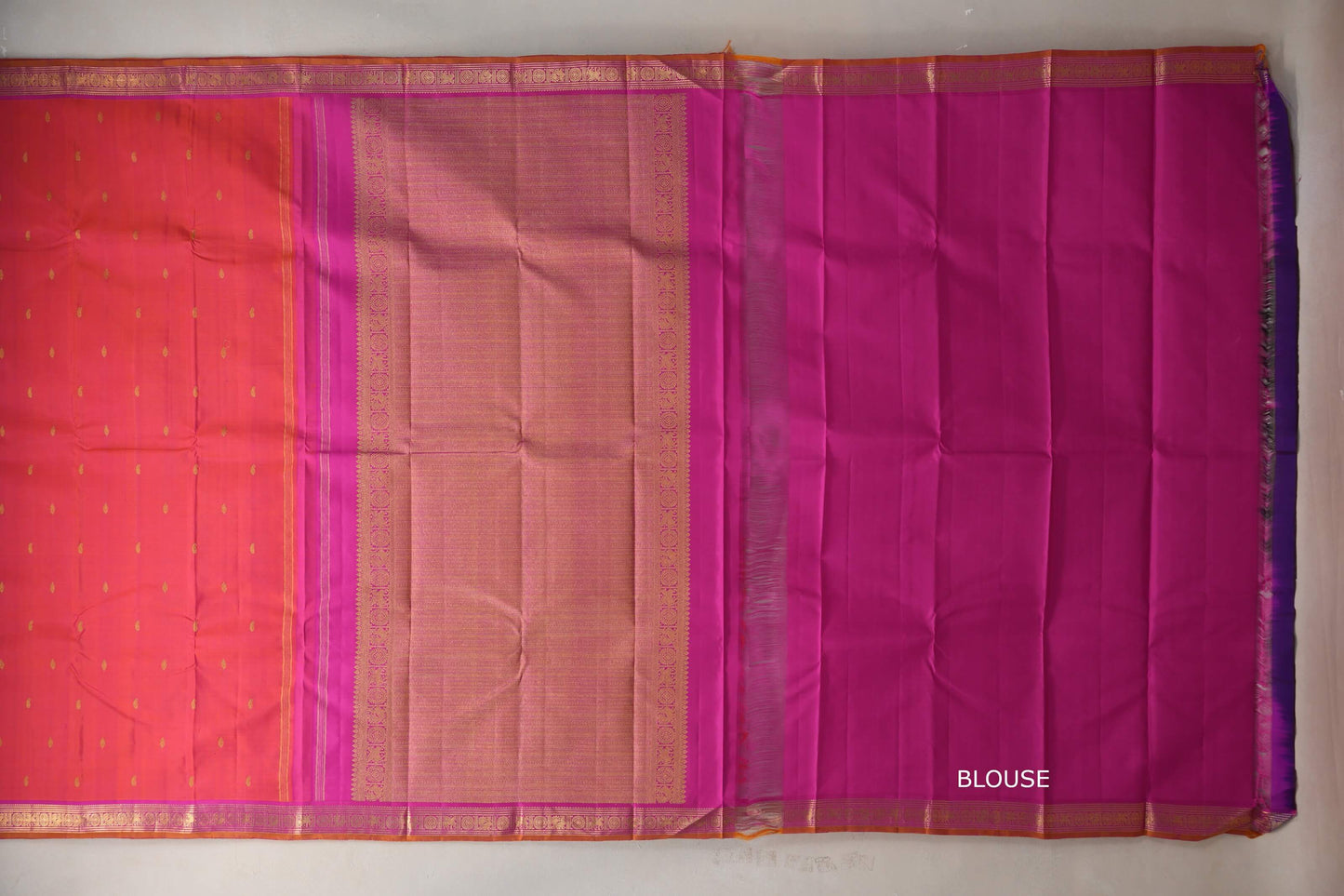 Orangish pink with bright pink borders Vintage Kanjivaram Silk Saree SS9301