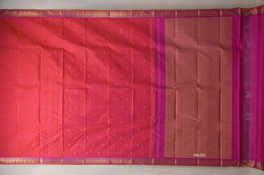Orangish pink with bright pink borders Vintage Kanjivaram Silk Saree SS9301