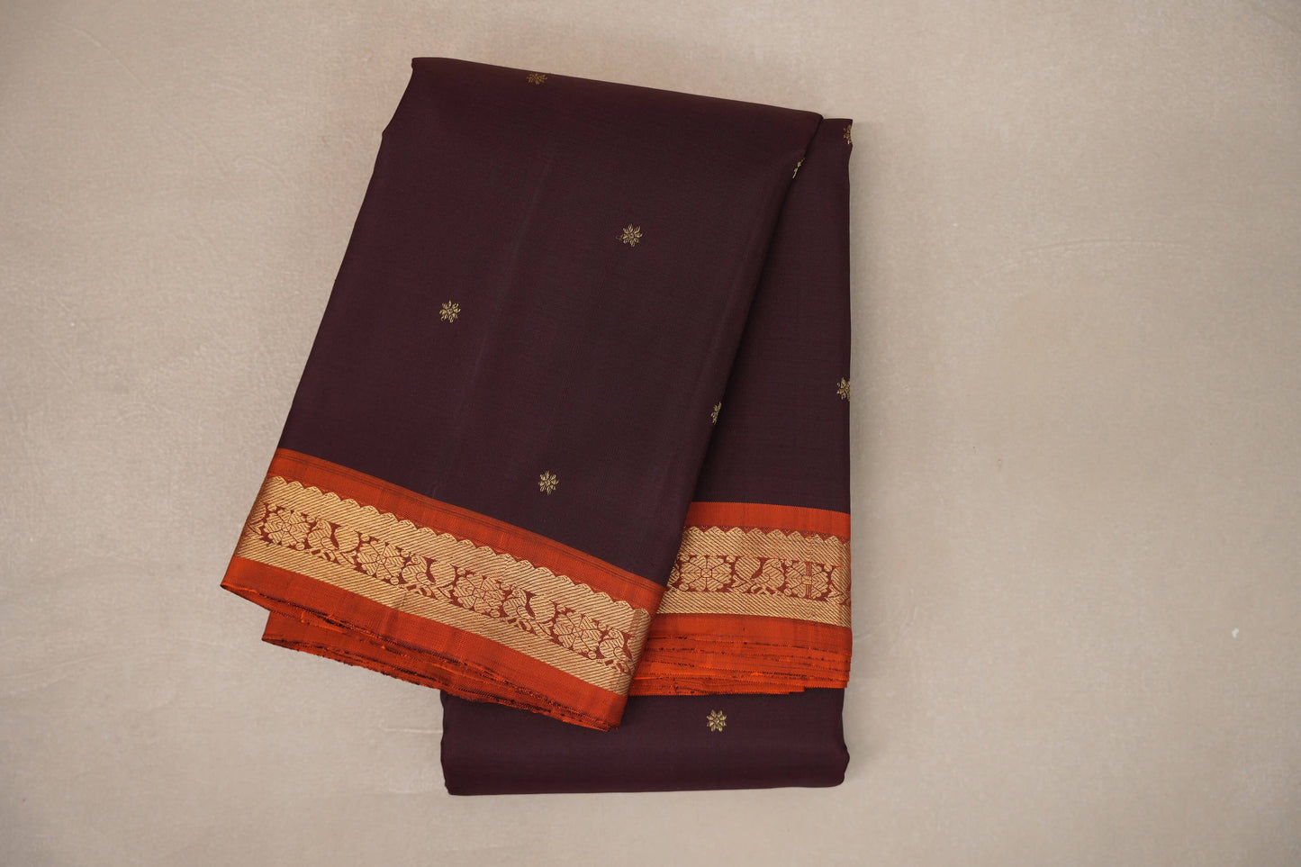 Deep plum with Rust orange borders Vintage Kanjivaram Silk Saree SS9302