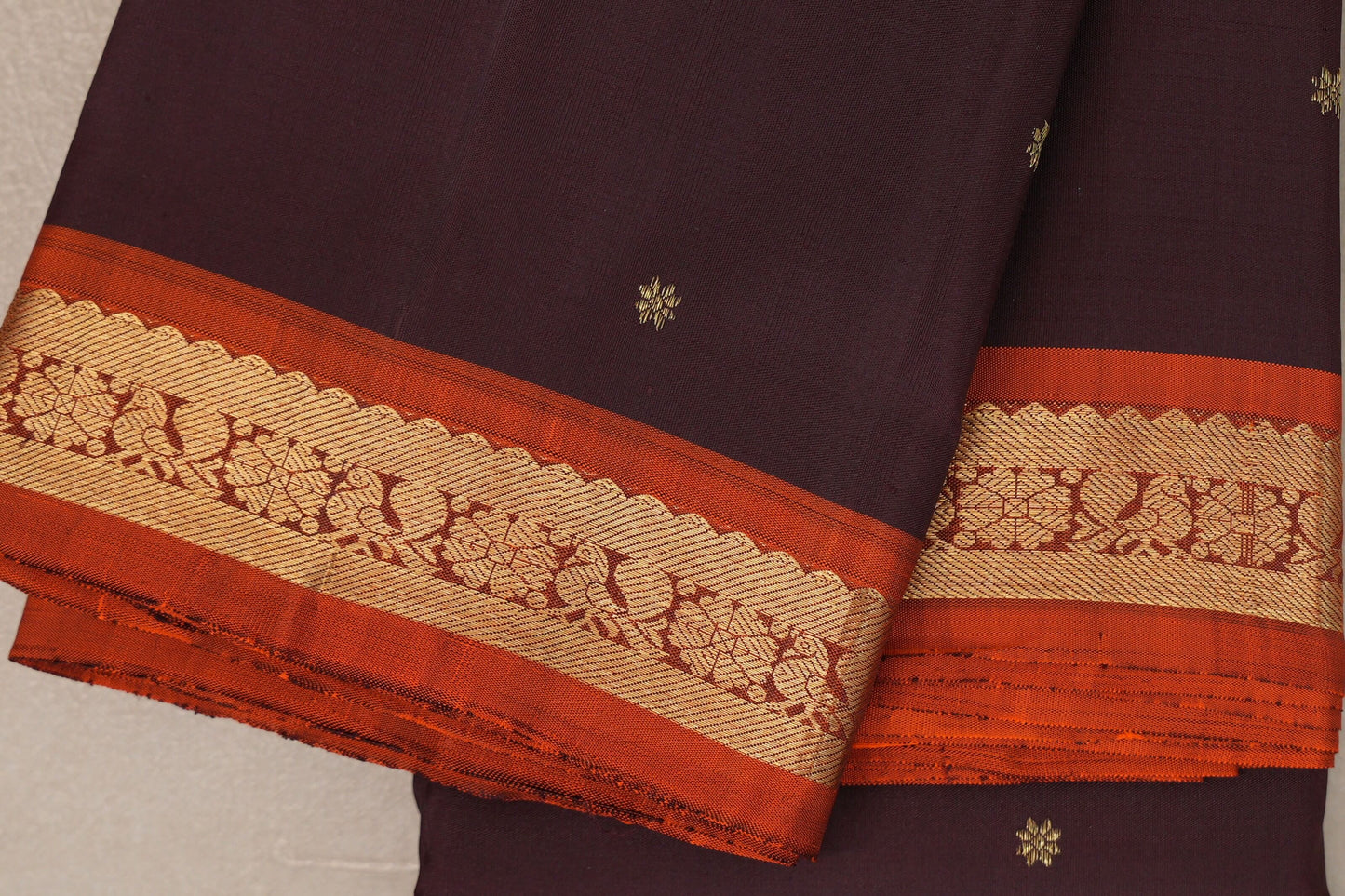 Deep plum with Rust orange borders Vintage Kanjivaram Silk Saree SS9302