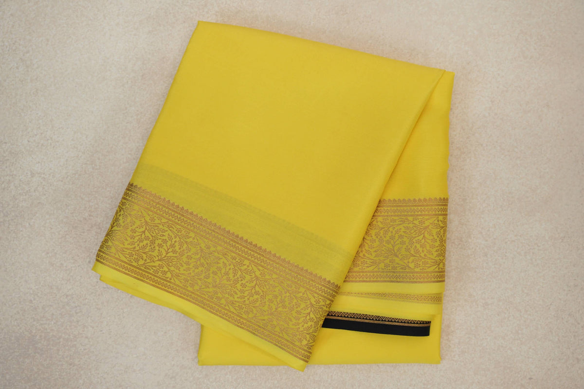 Bright Lemon Yellow Mysore Silk Saree