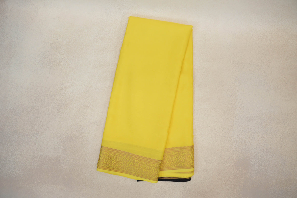 Online Bright Lemon Yellow Mysore Silk Saree