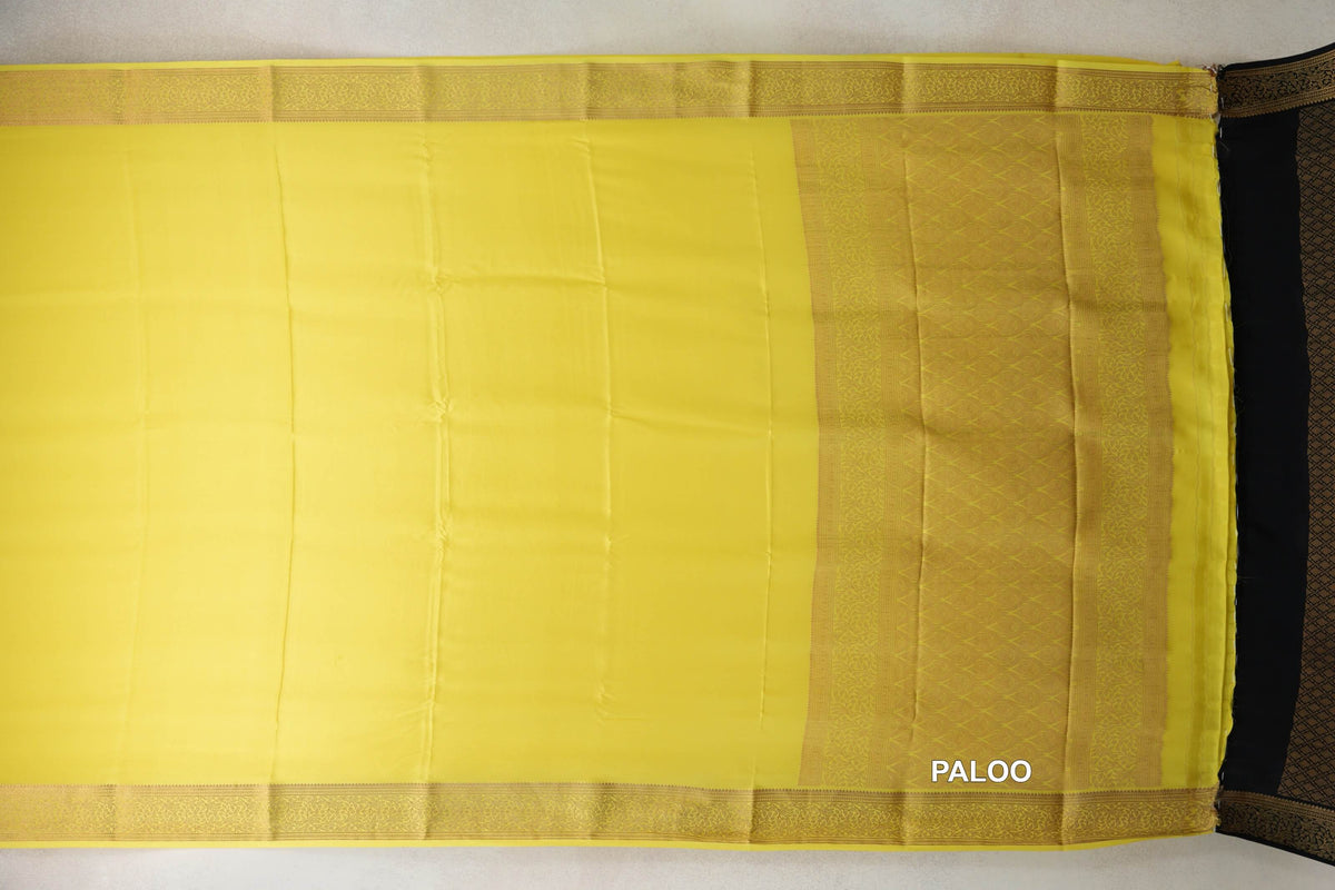 Bright Lemon Yellow Mysore Silk Saree paloo