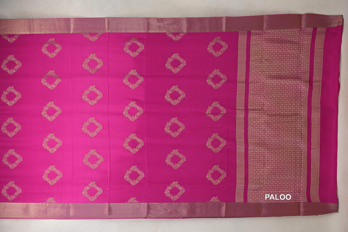 Bright Magenta Pink Mysore Silk Saree paloo