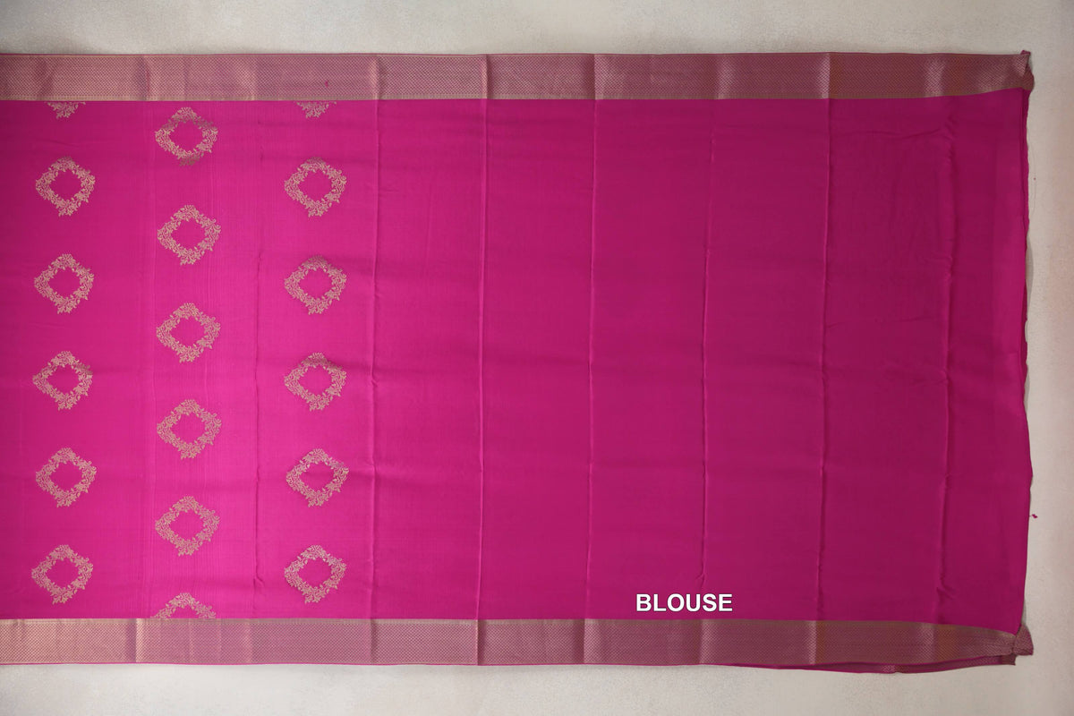 Bright Magenta Pink Mysore Silk Saree blouse