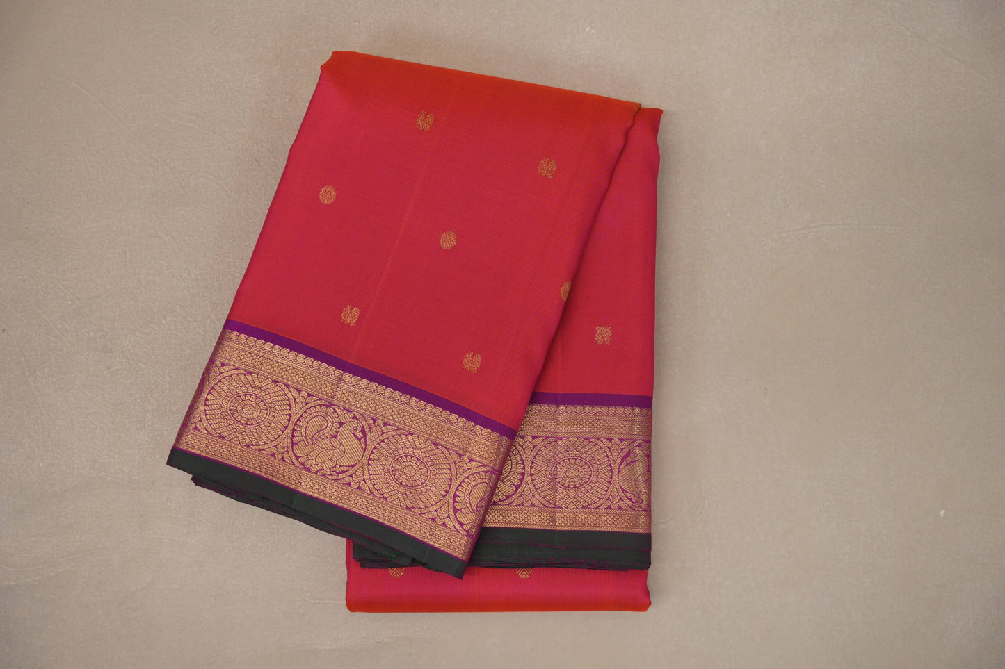 Orangish pink Vintage Kanjivaram Silk Saree SS9304