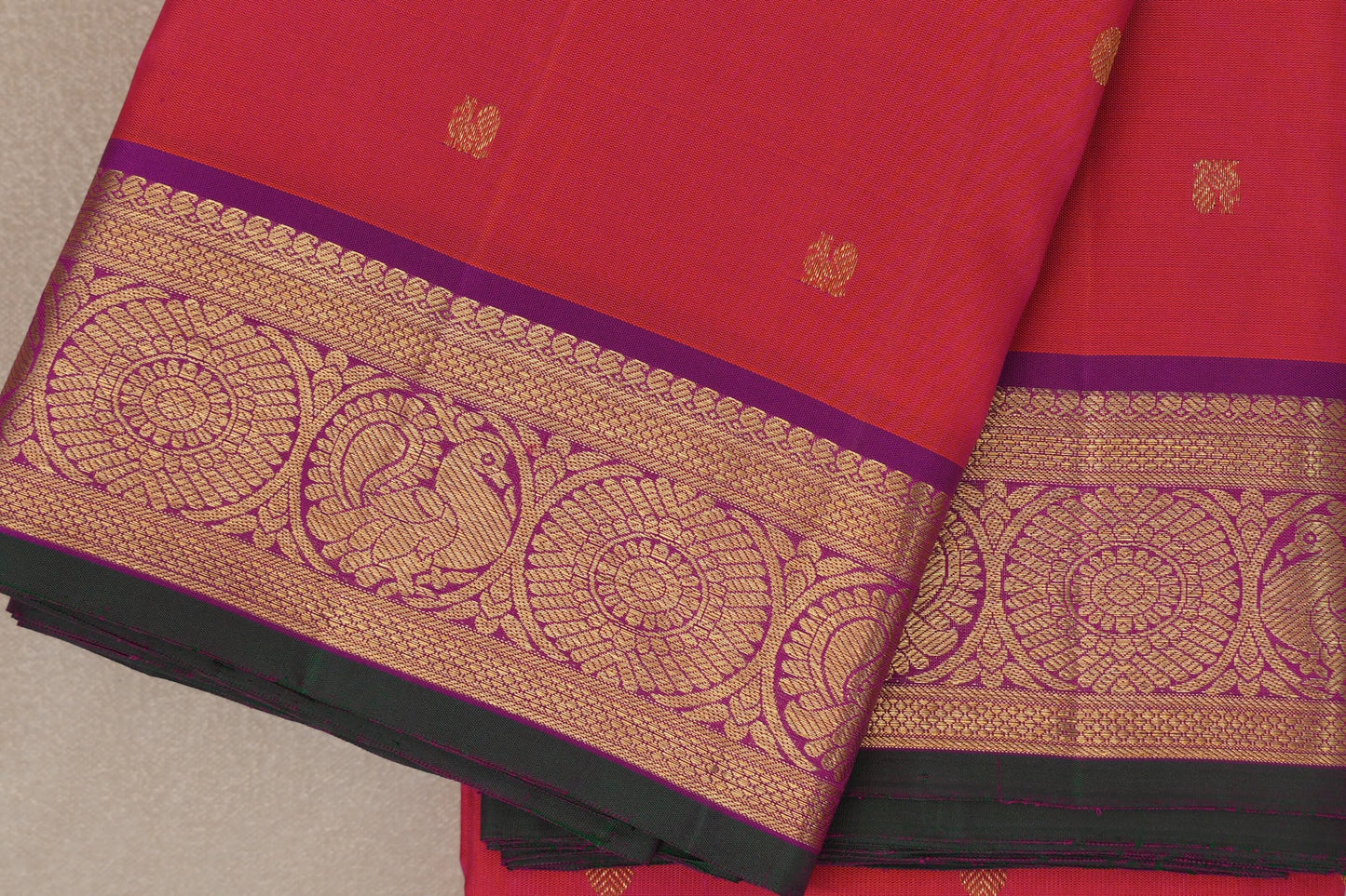 Orangish pink Vintage Kanjivaram Silk Saree SS9304