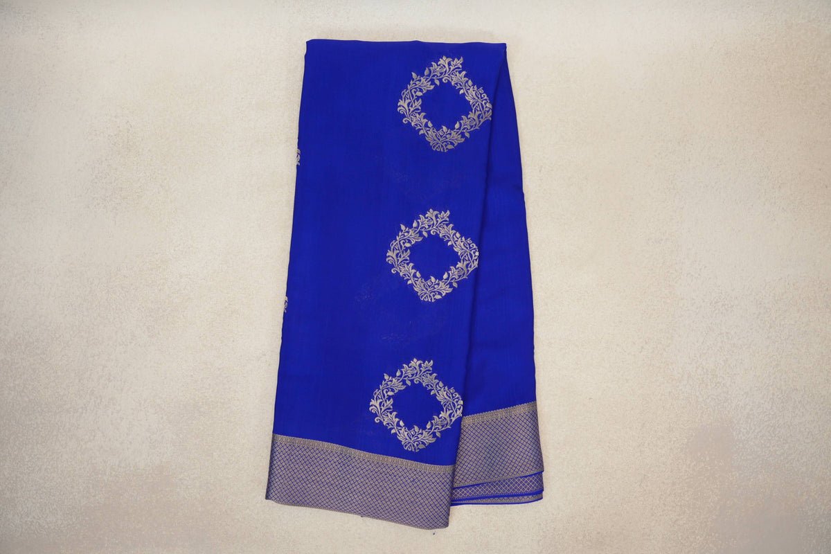 Online Bright Royal Blue Mysore Silk Saree