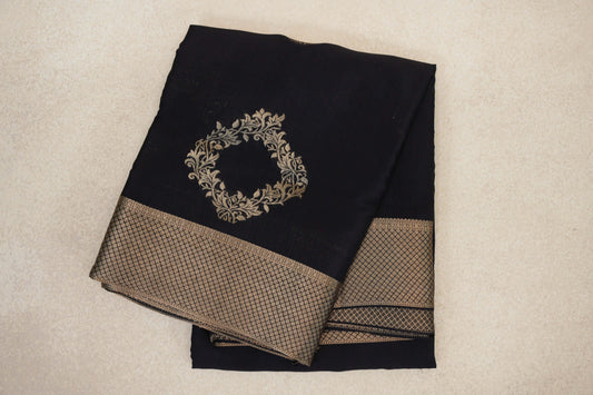 Jet Black Mysore Silk Saree