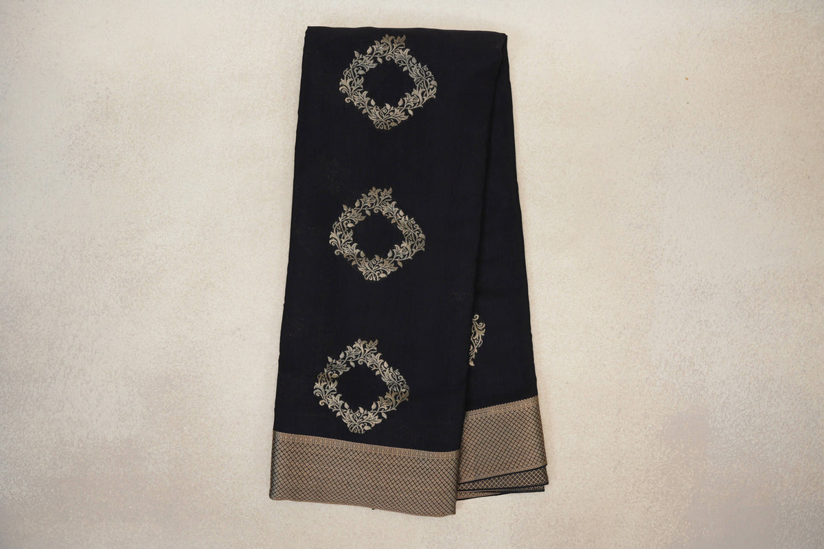 Online Jet Black Mysore Silk Saree
