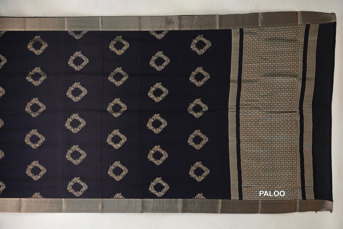 Jet Black Mysore Silk Saree paloo