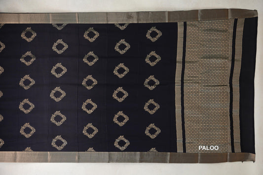 Jet Black Mysore Silk Saree paloo