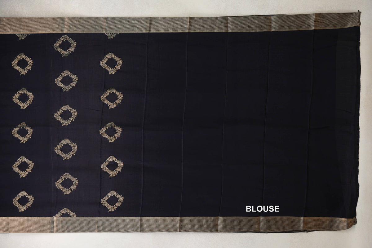 Jet Black Mysore Silk Saree blouse