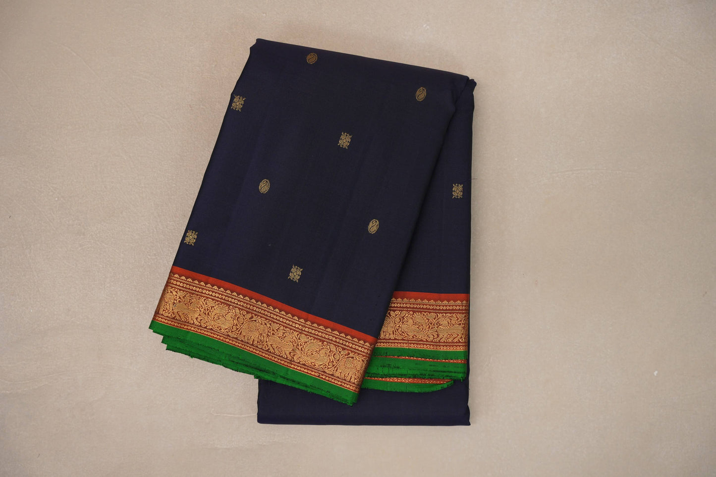 Deep Navy Blue Vintage Kanjivaram Silk Saree SS9306