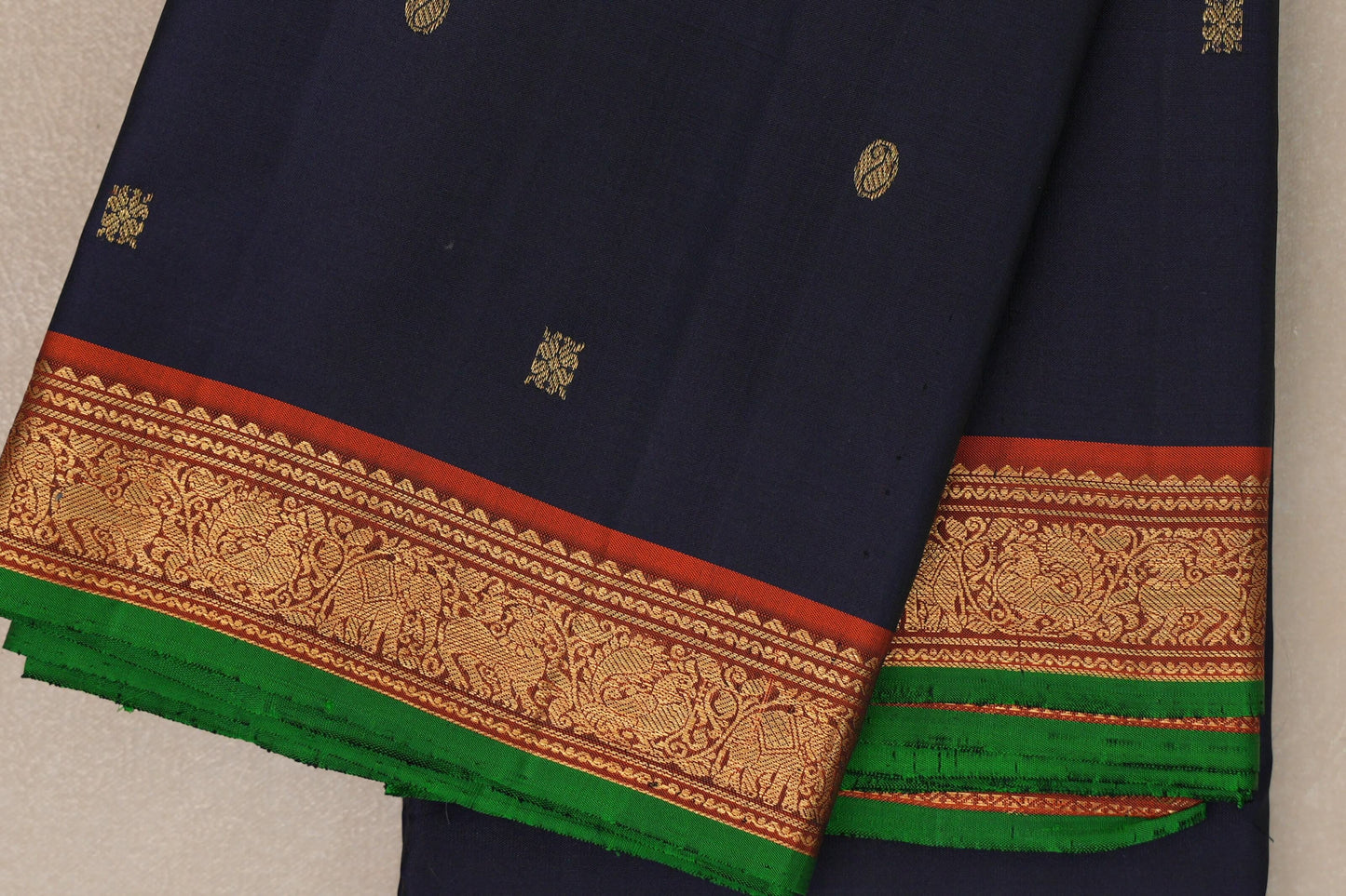 Deep Navy Blue Vintage Kanjivaram Silk Saree SS9306