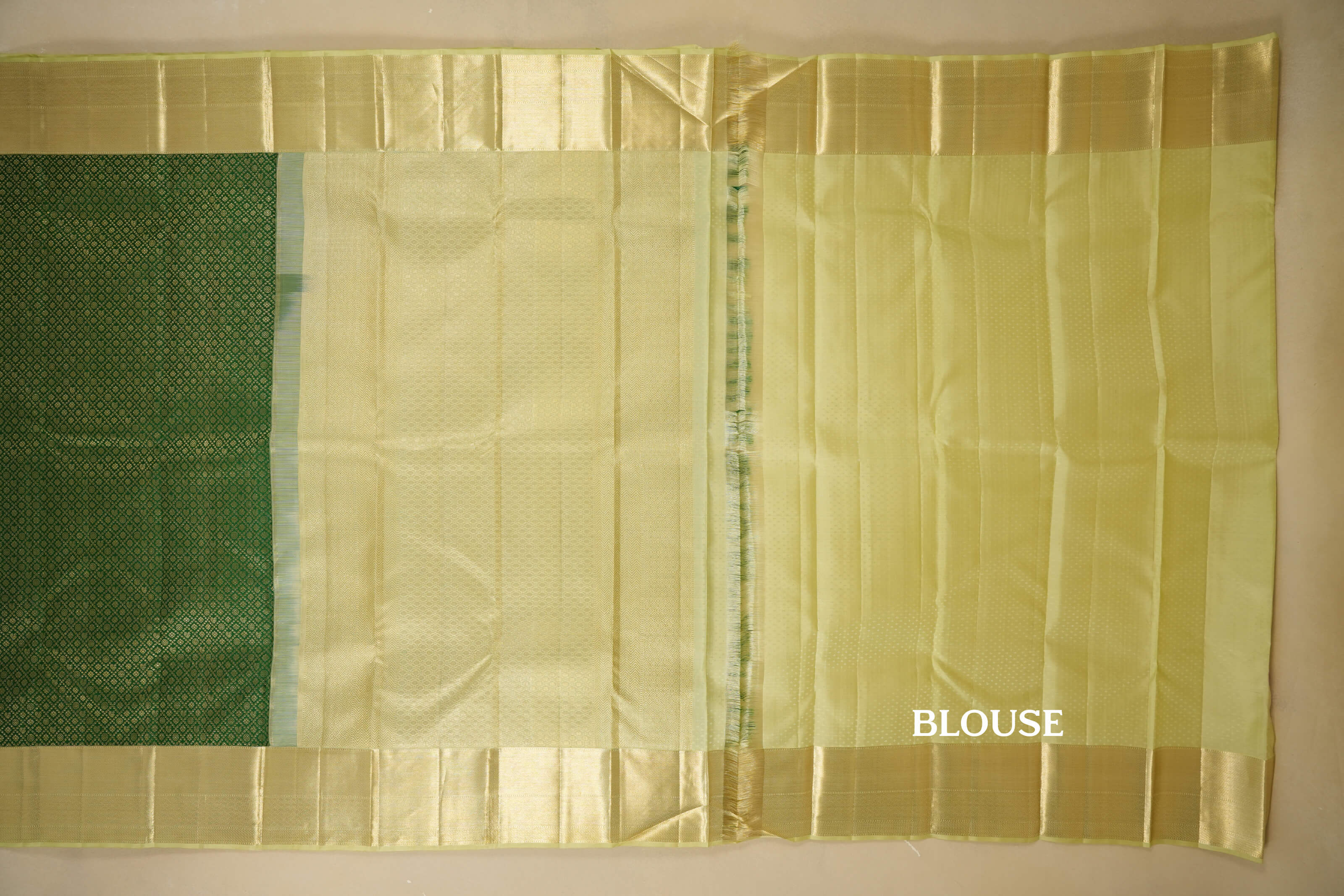 Green with Pastel Elachi Green Borders Vintage Kanjivaram Silk Saree blouse