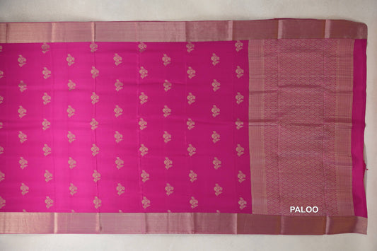 Bright Magenta Pink Mysore Silk Saree paloo