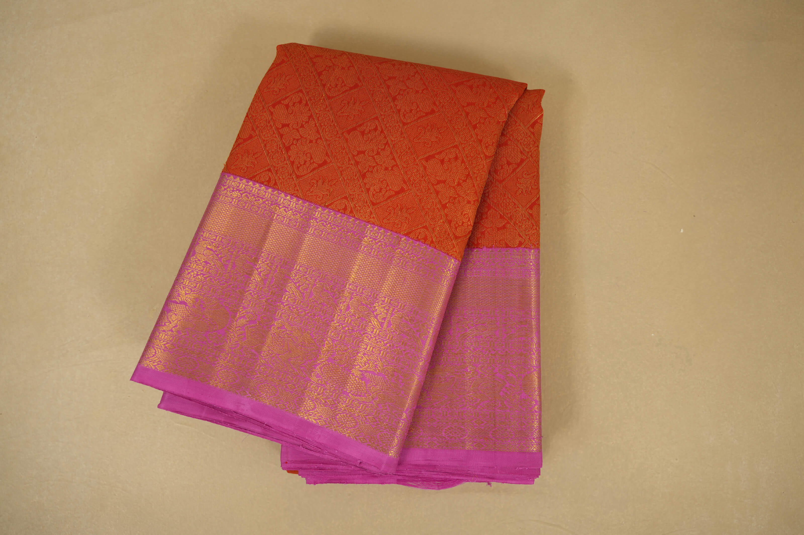 Red with Pink Borders Vintage Kanjivaram Silk Saree