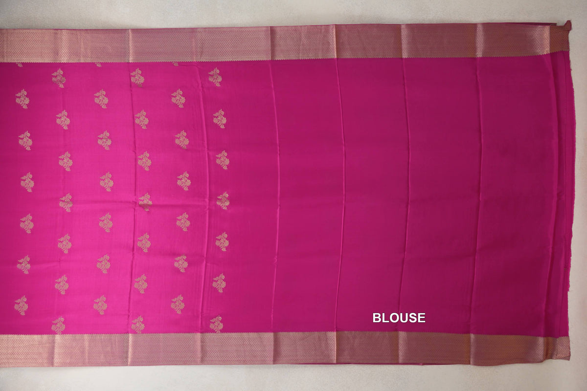 Bright Magenta Pink Mysore Silk Saree blouse