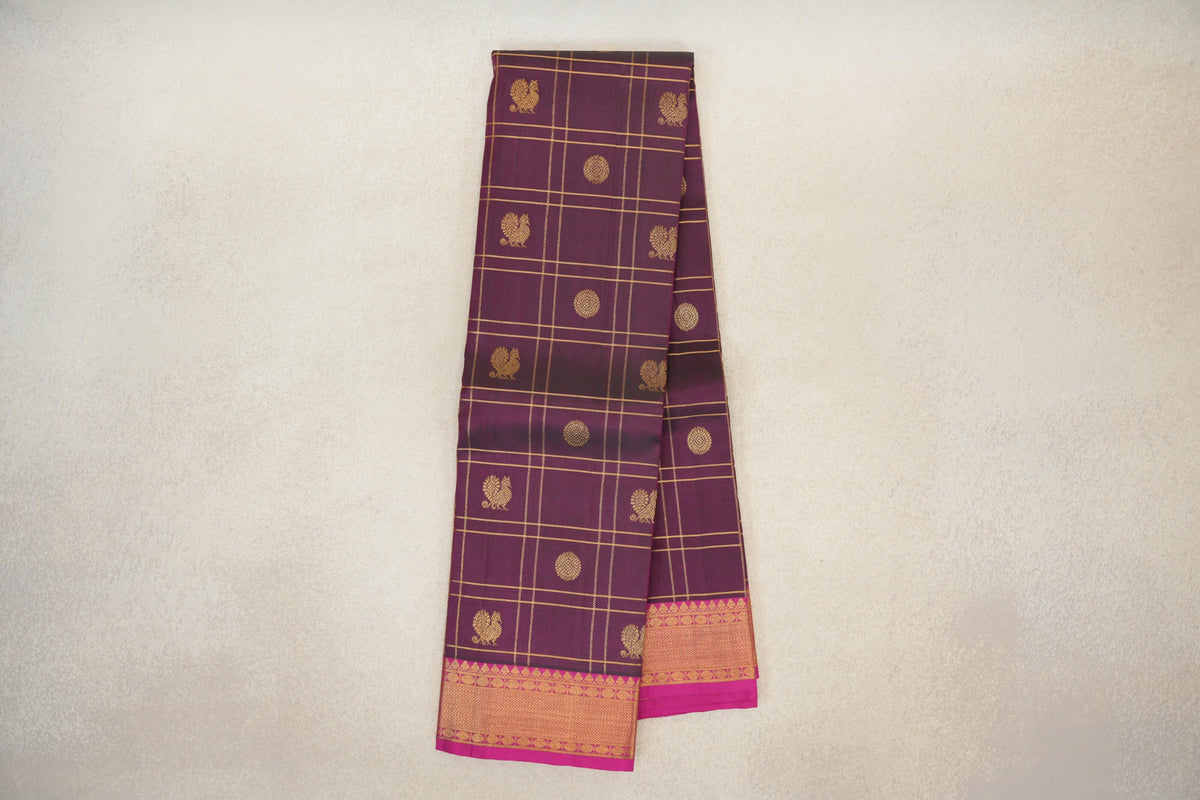Online Dual Tone of Bottle Green and Magenta Vintage Kanjivaram Silk Saree 
