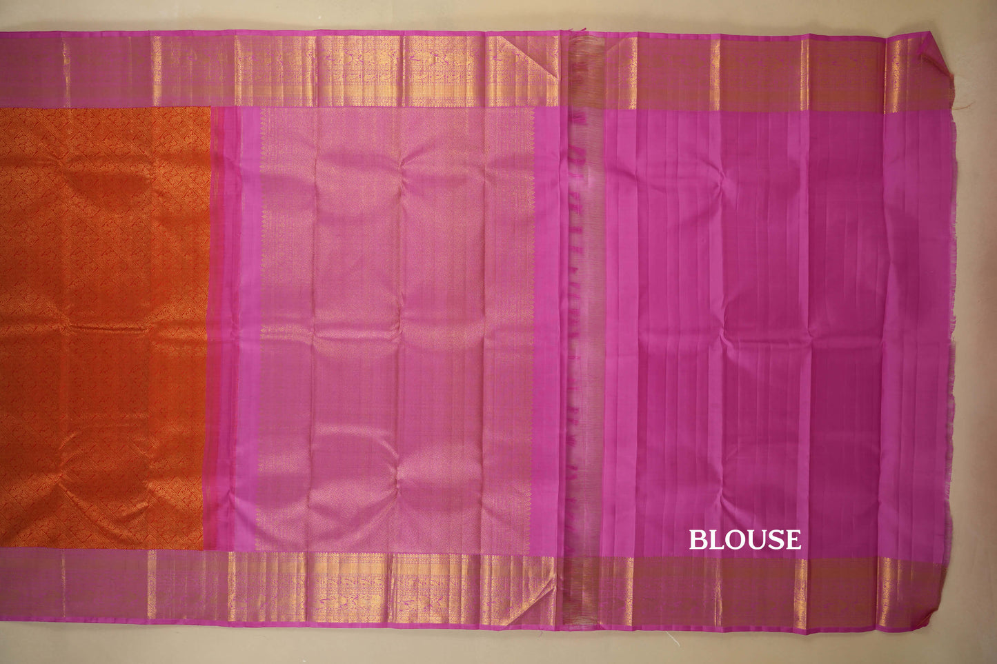 Red with Pink Borders Vintage Kanjivaram Silk Saree blouse