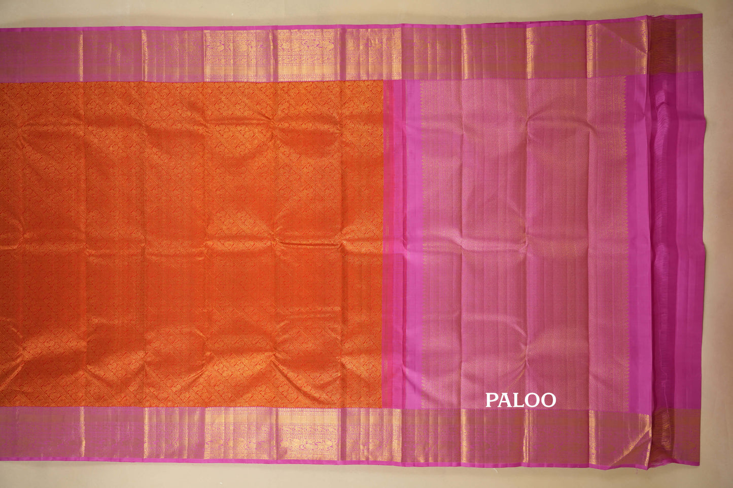 Red with Pink Borders Vintage Kanjivaram Silk Saree paloo