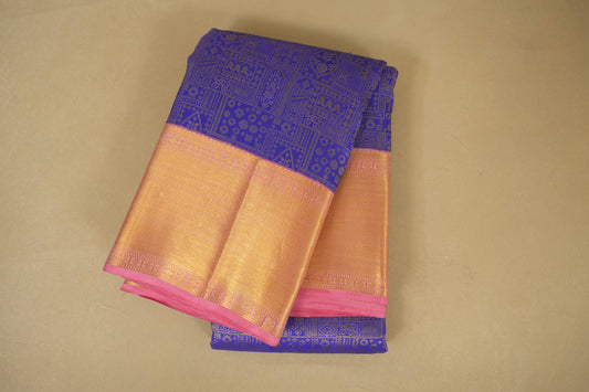 Violet with Pink Borders Vintage Kanjivaram Silk Saree