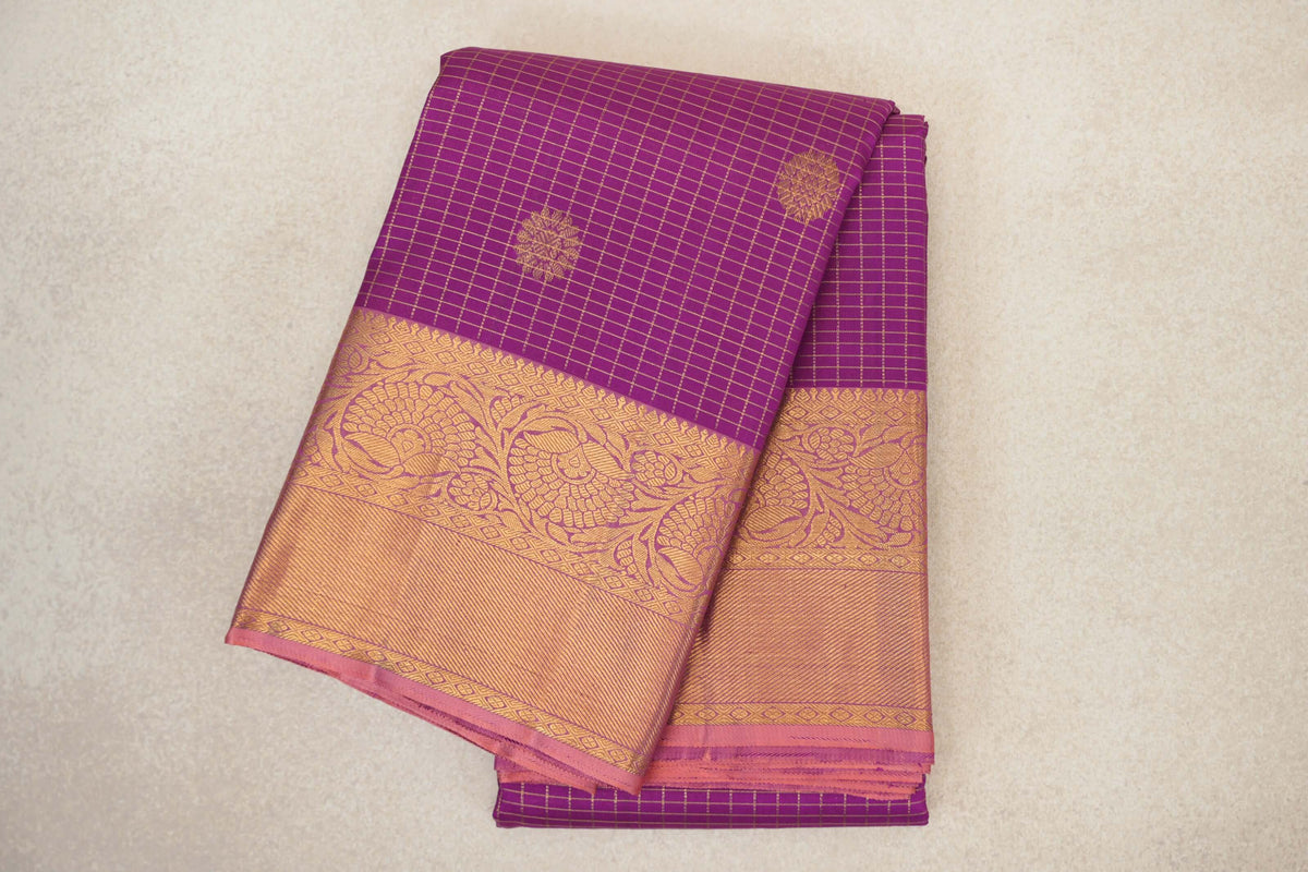 Deep Magenta Purple with Dusty Pink Borders Vintage Kanjivaram Silk Saree