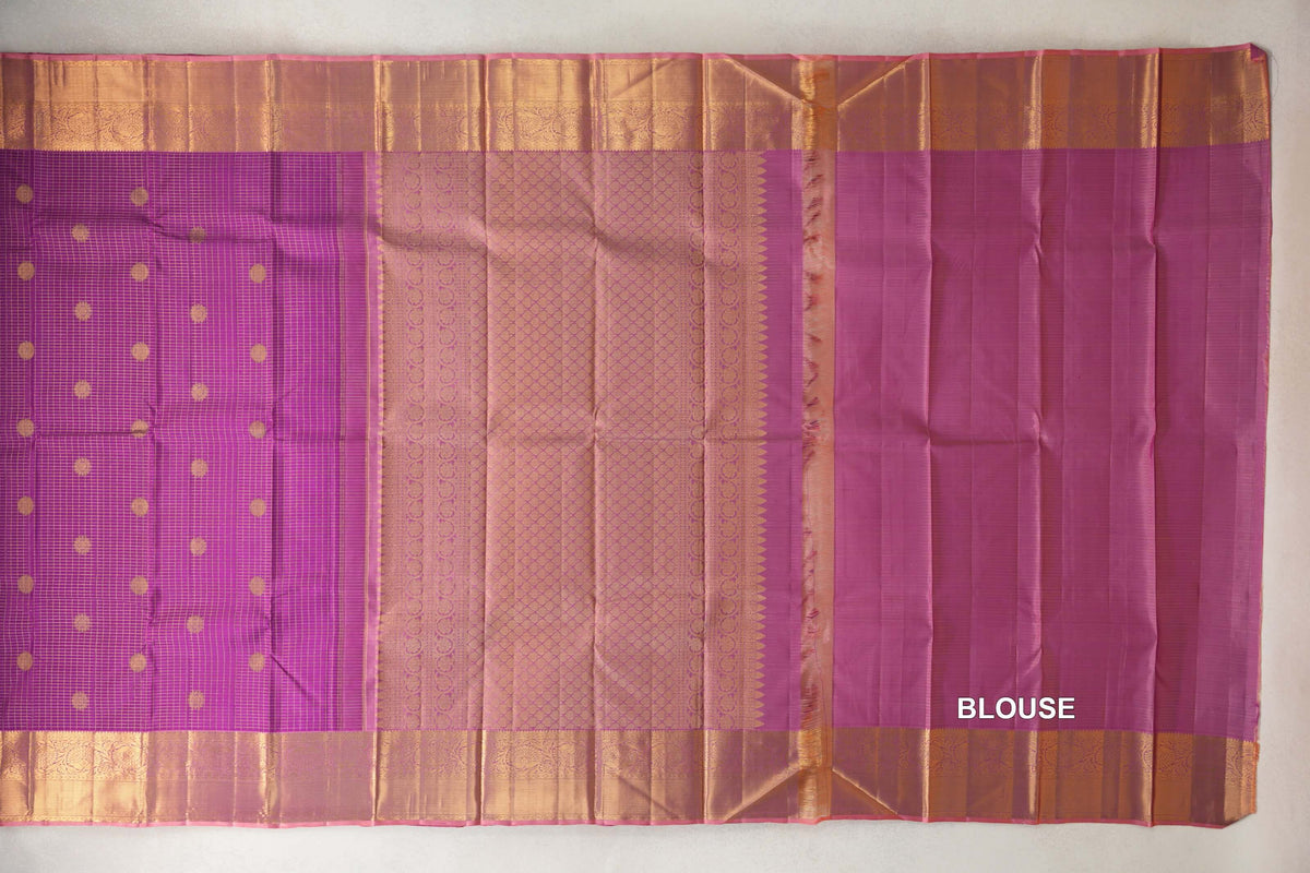 Deep Magenta Purple with Dusty Pink Borders Vintage Kanjivaram Silk Saree blouse