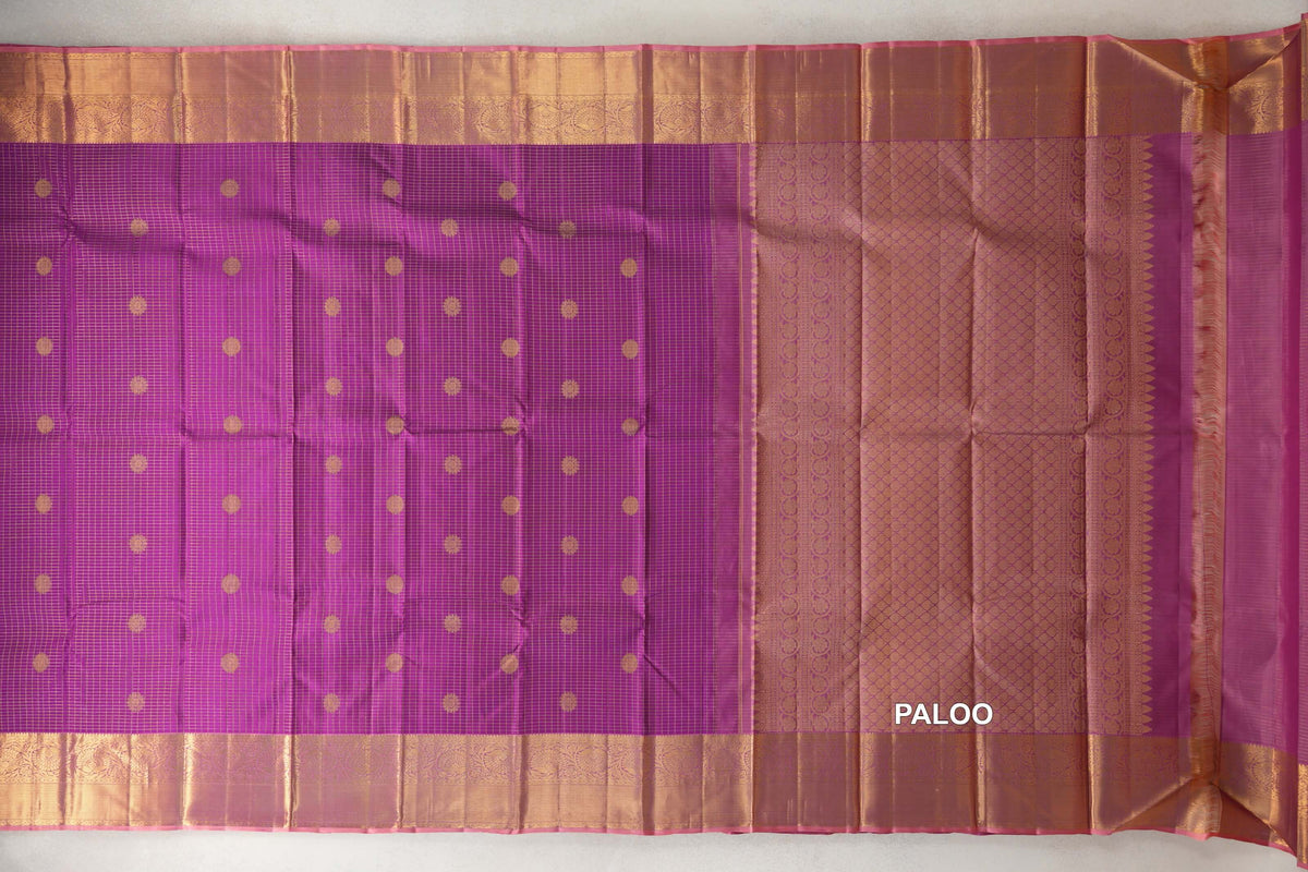 Deep Magenta Purple with Dusty Pink Borders Vintage Kanjivaram Silk Saree paloo