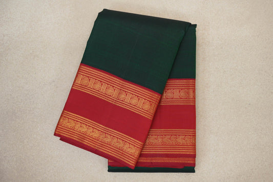 Deep Bottle Green with Bright Red Rettai Pettu Borders Vintage Kanjivaram Silk Saree